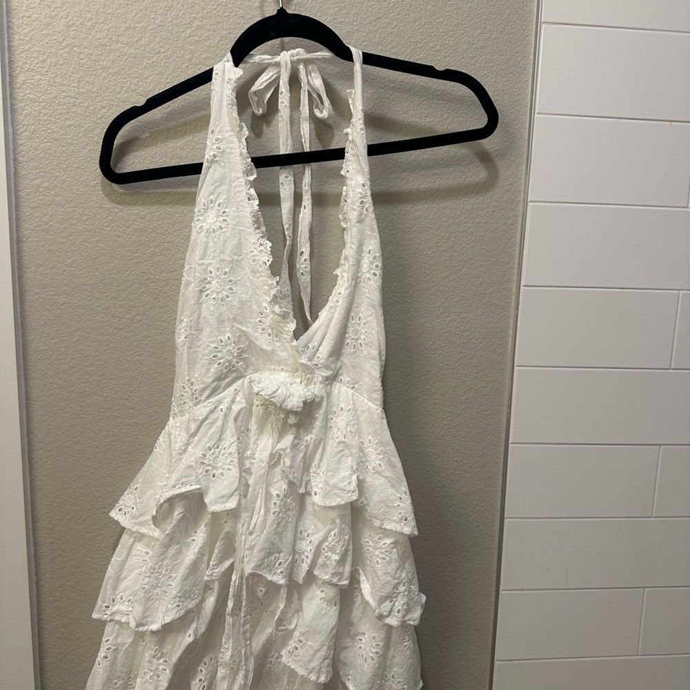 White Lace Halter Dress with rosettes